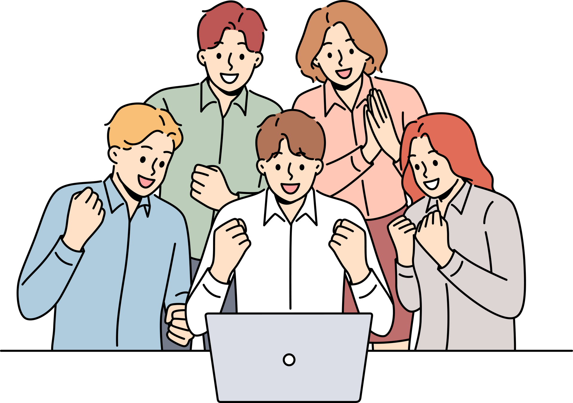 Smiling team celebrate shared business success